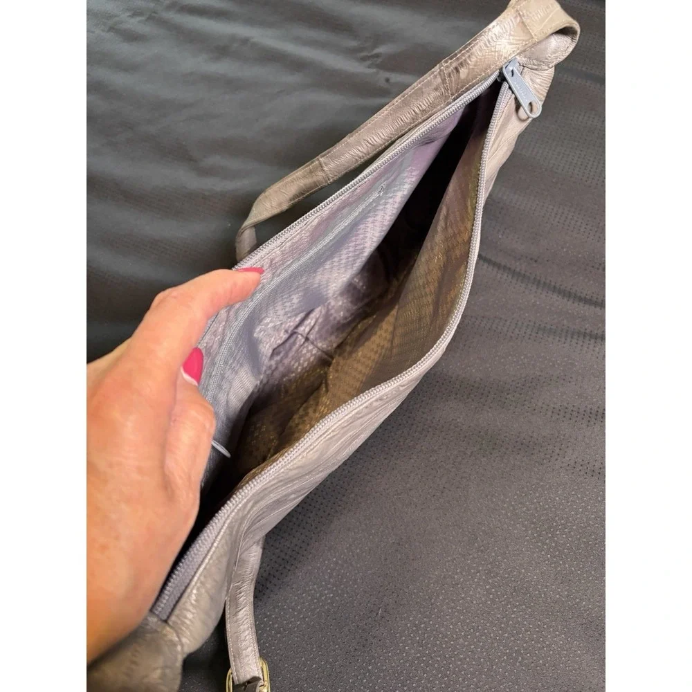 VTG Genuine Eel Skin Leather Gray Shoulder Handbag~Large 13